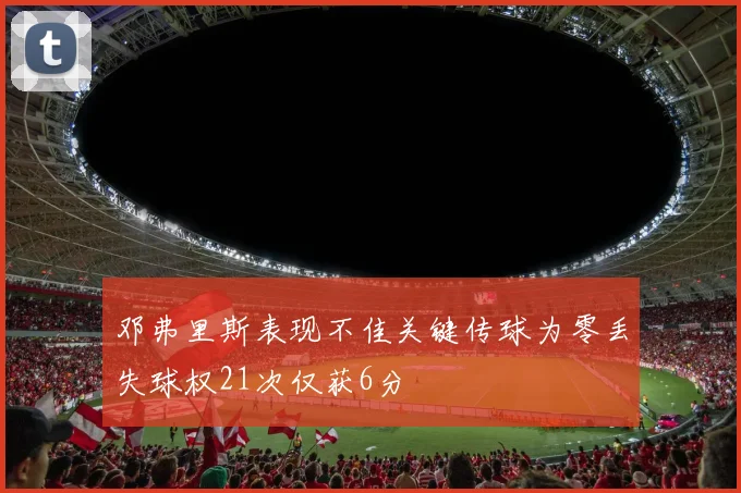 邓弗里斯表现不佳关键传球为零丢失球权21次仅获6分